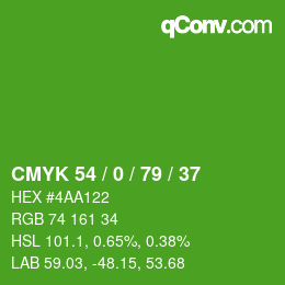 Color code: CMYK 54 / 0 / 79 / 37 | qconv.com