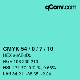 カラーコード: CMYK 54 / 0 / 7 / 10 | qconv.com