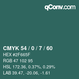 Color code: CMYK 54 / 0 / 7 / 60 | qconv.com