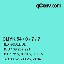 Color code: CMYK 54 / 0 / 7 / 7 | qconv.com