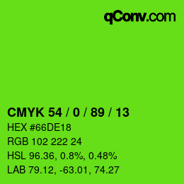 Farbcode: CMYK 54 / 0 / 89 / 13 | qconv.com