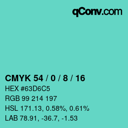 颜色代码: CMYK 54 / 0 / 8 / 16 | qconv.com