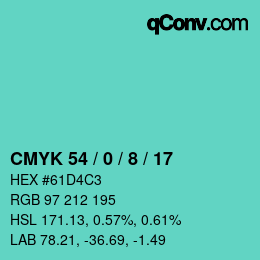 カラーコード: CMYK 54 / 0 / 8 / 17 | qconv.com