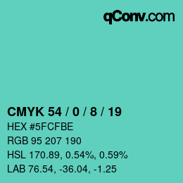 颜色代码: CMYK 54 / 0 / 8 / 19 | qconv.com