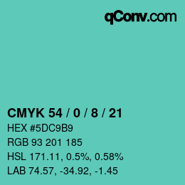 カラーコード: CMYK 54 / 0 / 8 / 21 | qconv.com