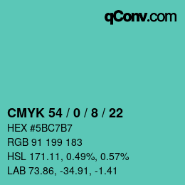 カラーコード: CMYK 54 / 0 / 8 / 22 | qconv.com