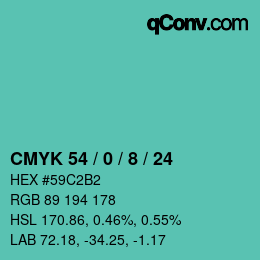 Color code: CMYK 54 / 0 / 8 / 24 | qconv.com