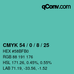 カラーコード: CMYK 54 / 0 / 8 / 25 | qconv.com