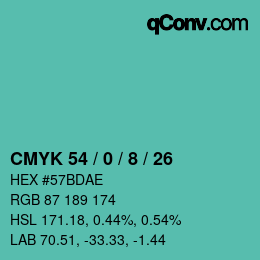 Color code: CMYK 54 / 0 / 8 / 26 | qconv.com