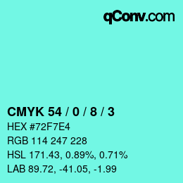 カラーコード: CMYK 54 / 0 / 8 / 3 | qconv.com