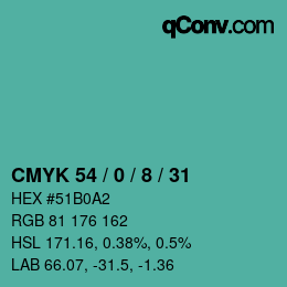 颜色代码: CMYK 54 / 0 / 8 / 31 | qconv.com