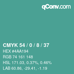 Color code: CMYK 54 / 0 / 8 / 37 | qconv.com