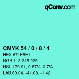 カラーコード: CMYK 54 / 0 / 8 / 4 | qconv.com