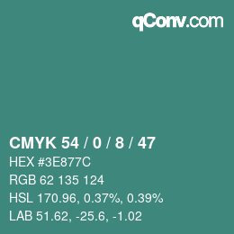 颜色代码: CMYK 54 / 0 / 8 / 47 | qconv.com