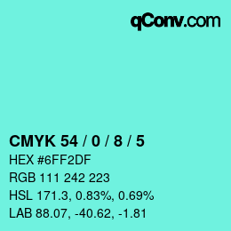 カラーコード: CMYK 54 / 0 / 8 / 5 | qconv.com