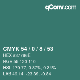 Color code: CMYK 54 / 0 / 8 / 53 | qconv.com