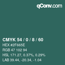 カラーコード: CMYK 54 / 0 / 8 / 60 | qconv.com