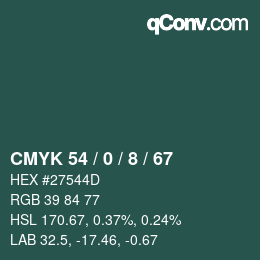 Color code: CMYK 54 / 0 / 8 / 67 | qconv.com