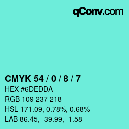颜色代码: CMYK 54 / 0 / 8 / 7 | qconv.com