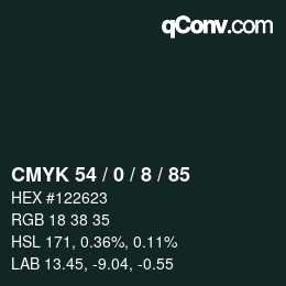 Color code: CMYK 54 / 0 / 8 / 85 | qconv.com
