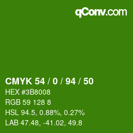 Farbcode: CMYK 54 / 0 / 94 / 50 | qconv.com