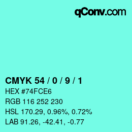Color code: CMYK 54 / 0 / 9 / 1 | qconv.com