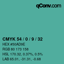 Color code: CMYK 54 / 0 / 9 / 32 | qconv.com