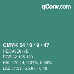 カラーコード: CMYK 54 / 0 / 9 / 47 | qconv.com