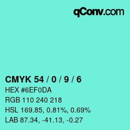Farbcode: CMYK 54 / 0 / 9 / 6 | qconv.com