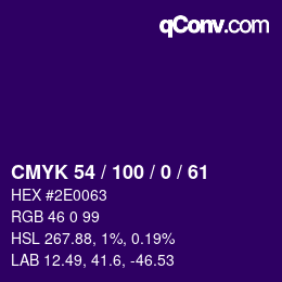 Color code: CMYK 54 / 100 / 0 / 61 | qconv.com