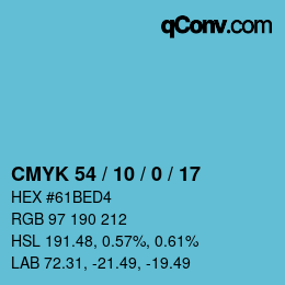 カラーコード: CMYK 54 / 10 / 0 / 17 | qconv.com