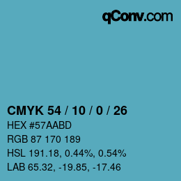 Color code: CMYK 54 / 10 / 0 / 26 | qconv.com