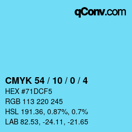 颜色代码: CMYK 54 / 10 / 0 / 4 | qconv.com