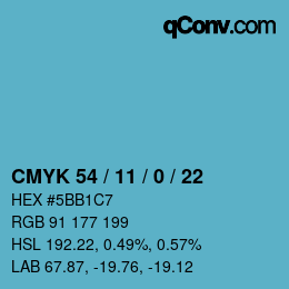颜色代码: CMYK 54 / 11 / 0 / 22 | qconv.com