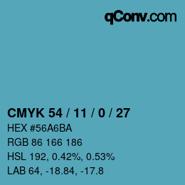 颜色代码: CMYK 54 / 11 / 0 / 27 | qconv.com