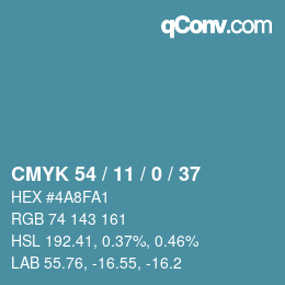 Color code: CMYK 54 / 11 / 0 / 37 | qconv.com