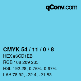 颜色代码: CMYK 54 / 11 / 0 / 8 | qconv.com