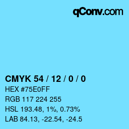 カラーコード: CMYK 54 / 12 / 0 / 0 | qconv.com