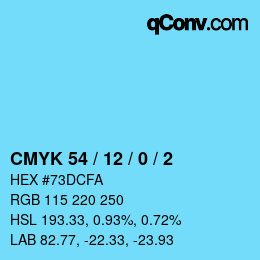 カラーコード: CMYK 54 / 12 / 0 / 2 | qconv.com