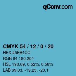颜色代码: CMYK 54 / 12 / 0 / 20 | qconv.com