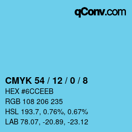 颜色代码: CMYK 54 / 12 / 0 / 8 | qconv.com