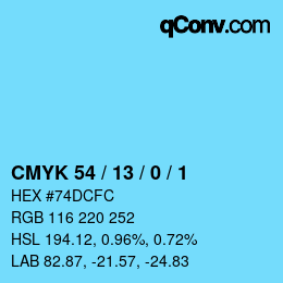 カラーコード: CMYK 54 / 13 / 0 / 1 | qconv.com