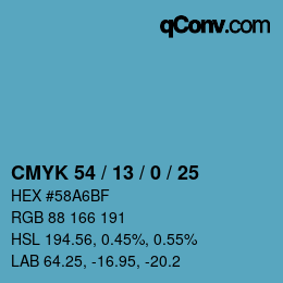 Farbcode: CMYK 54 / 13 / 0 / 25 | qconv.com