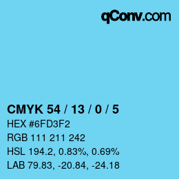 颜色代码: CMYK 54 / 13 / 0 / 5 | qconv.com