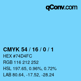 カラーコード: CMYK 54 / 16 / 0 / 1 | qconv.com