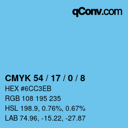 カラーコード: CMYK 54 / 17 / 0 / 8 | qconv.com