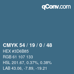 カラーコード: CMYK 54 / 19 / 0 / 48 | qconv.com