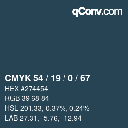 Color code: CMYK 54 / 19 / 0 / 67 | qconv.com