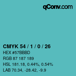 カラーコード: CMYK 54 / 1 / 0 / 26 | qconv.com