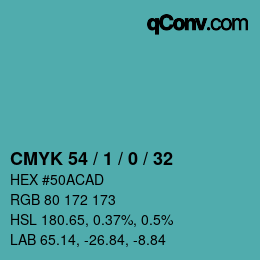 カラーコード: CMYK 54 / 1 / 0 / 32 | qconv.com
